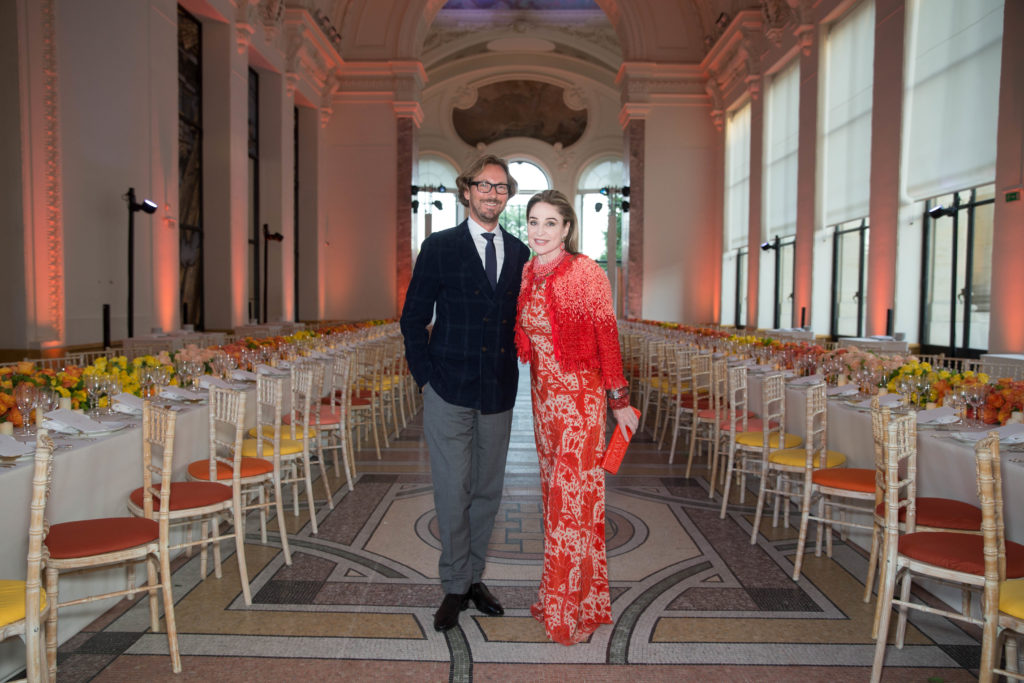 Nicolas Bos, chair Becca Cason Thrash at Van Cleef & Arpels dinner at the Petit Palais during Liaisons au Louvre IV, 2017. (Photo by Francois Goize)