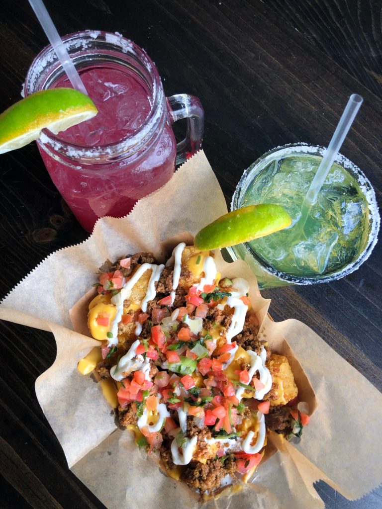 Taco Tots, Blackberry Tequila Smash, and the BBar Marg. 