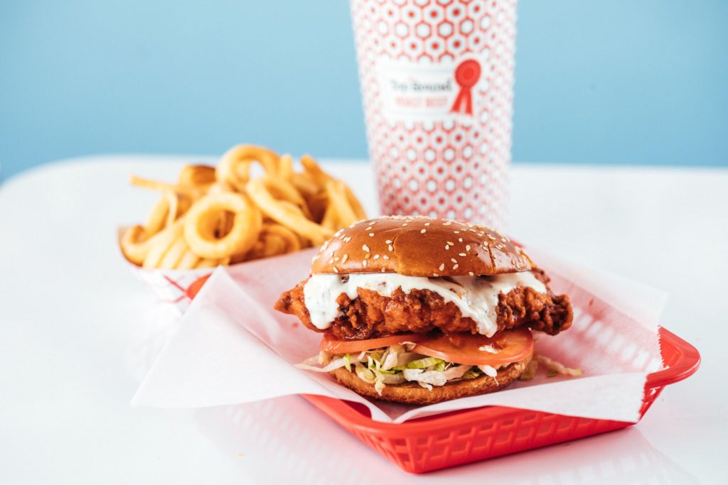 The buffalo chicken sandwich is a favorite. (Photo by Kathy Tran)