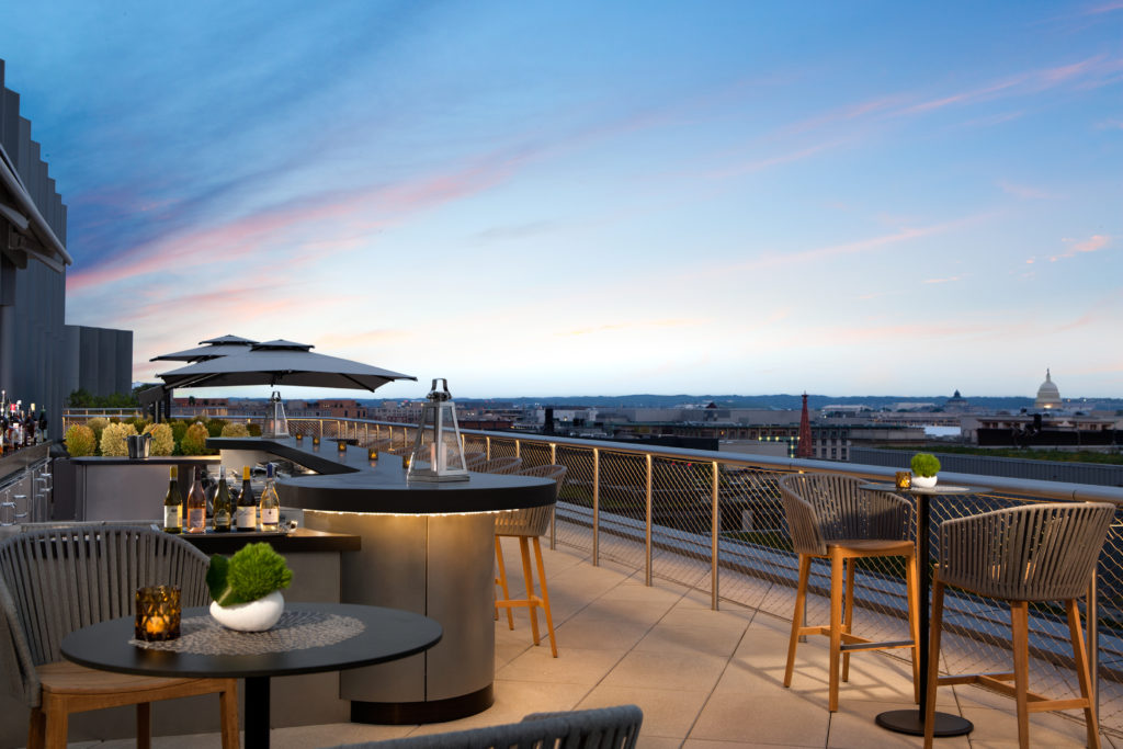 The Conrad hotel's rooftop bar is a draw of its own.