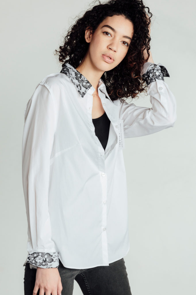 Audrey in classic black recalls the demure strength and grace of Audrey Hepburn.