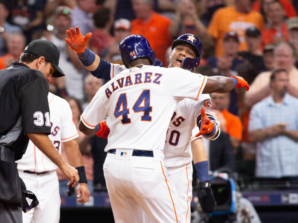 Yordan Alvarez got plenty of love after another explosive swing. (Photo by F. Carter Smith)