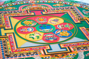 A close-up of a sand mandala. Try your hand at one this Saturday at Asia Society Texas Center.