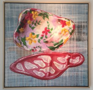 Perry House’s “Chintz Platter with Oyster Plate (Distorted), Southern Dinner Series,” 2004, was shown at the artist’s tribute exhibition, August 2019, at Deborah Colton Gallery. (Photo courtesy Deborah Colton Gallery)