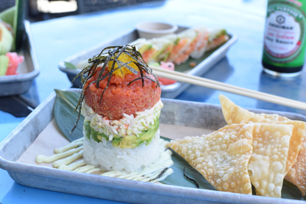 The Ahi Tuna Tower is made with spicy tuna and crab. (Photo by Legacy Hall)