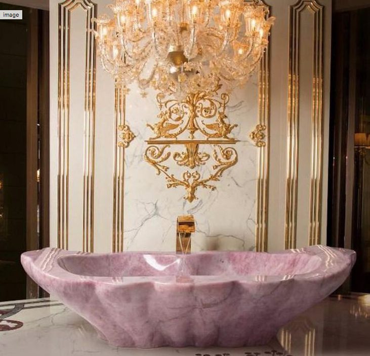 Baldi Home Jewels' rose quartz tub, a masterpiece priced at $1.1 million, perfect for the ultimate master bath.