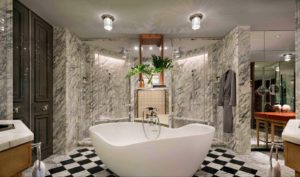 Could there be a grander bathroom than this one in the Rosewood Hong Kong.
