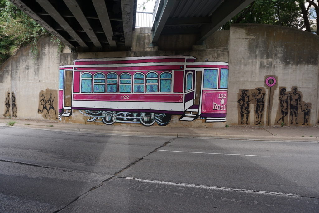 A homage to the McKinney Avenue Trolley by Mariel Pohlman and Corinne Bizzle. Photo by Megan Ziots