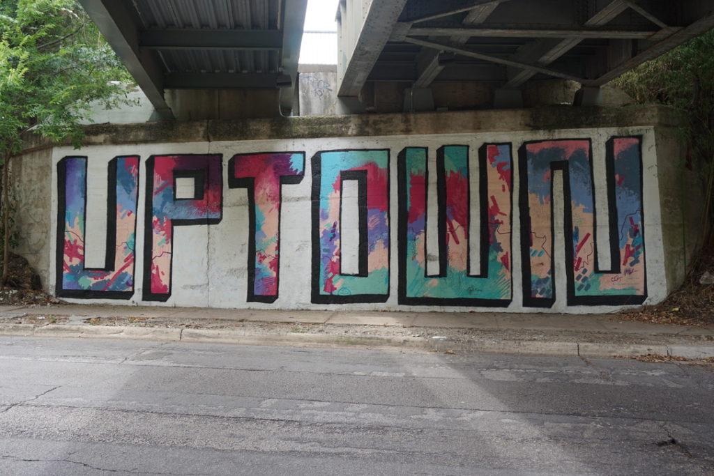 Also on Cedar Springs, Pohlman and Bizzle created the "Uptown" mural. Photo by Megan Ziots