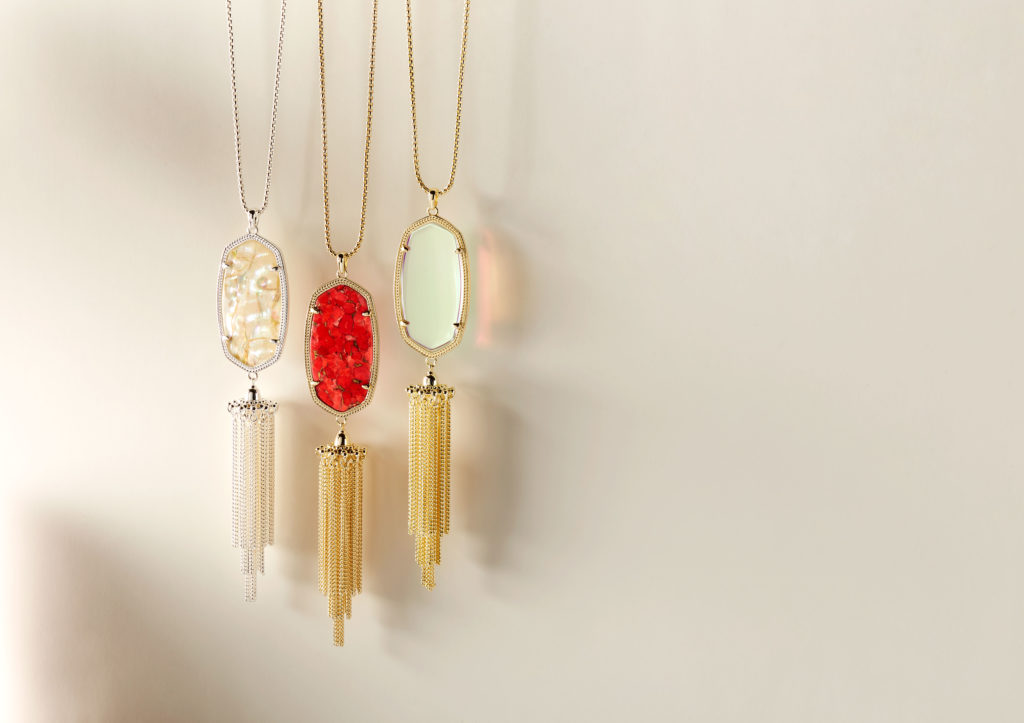 The Rayne Long Pendant Necklace comes in lots of bright colors.  