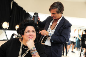 Ashley Longshore gets her hair done backstage at Dennis Basso Spring 2020 Fashion Show