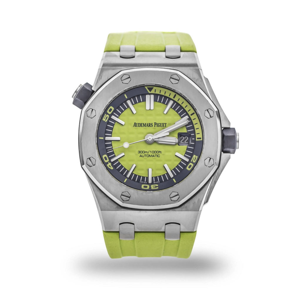Audemars Piguet Royal Oak Offshore Limited Edition with green and blue dial, and lime green rubber strap