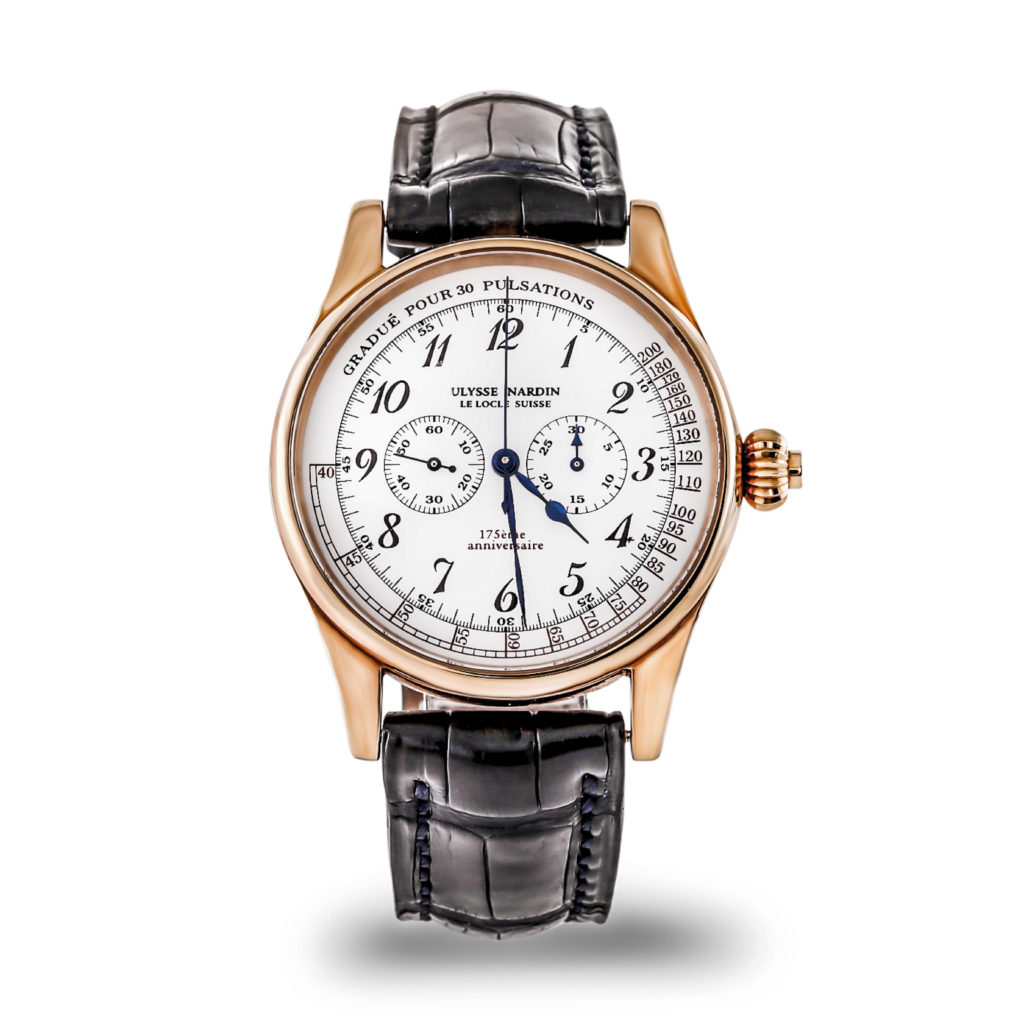 Ulysse Nardin Pulsometer Limited Edition 175th Anniversary with 18K rose gold case and bezel, and 18K rose gold tang buckle.