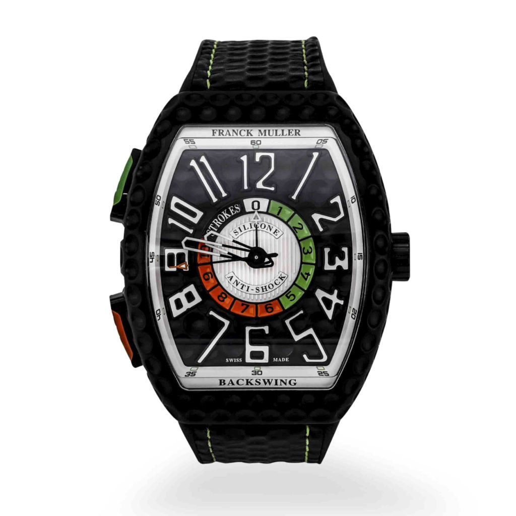Franck Muller Titanium Vanguard Back Swing with special score reset buttons on the side and stroke counter in the center.