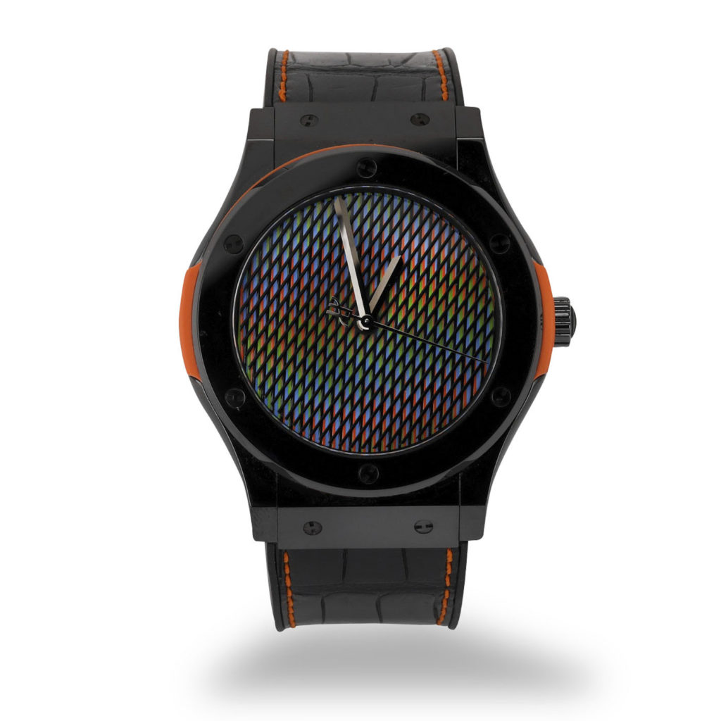 Hublot Classic Fusion "Cruz Diez" Limited Edition includes a kinetic color changing dial and scratch-resistent red sapphire.