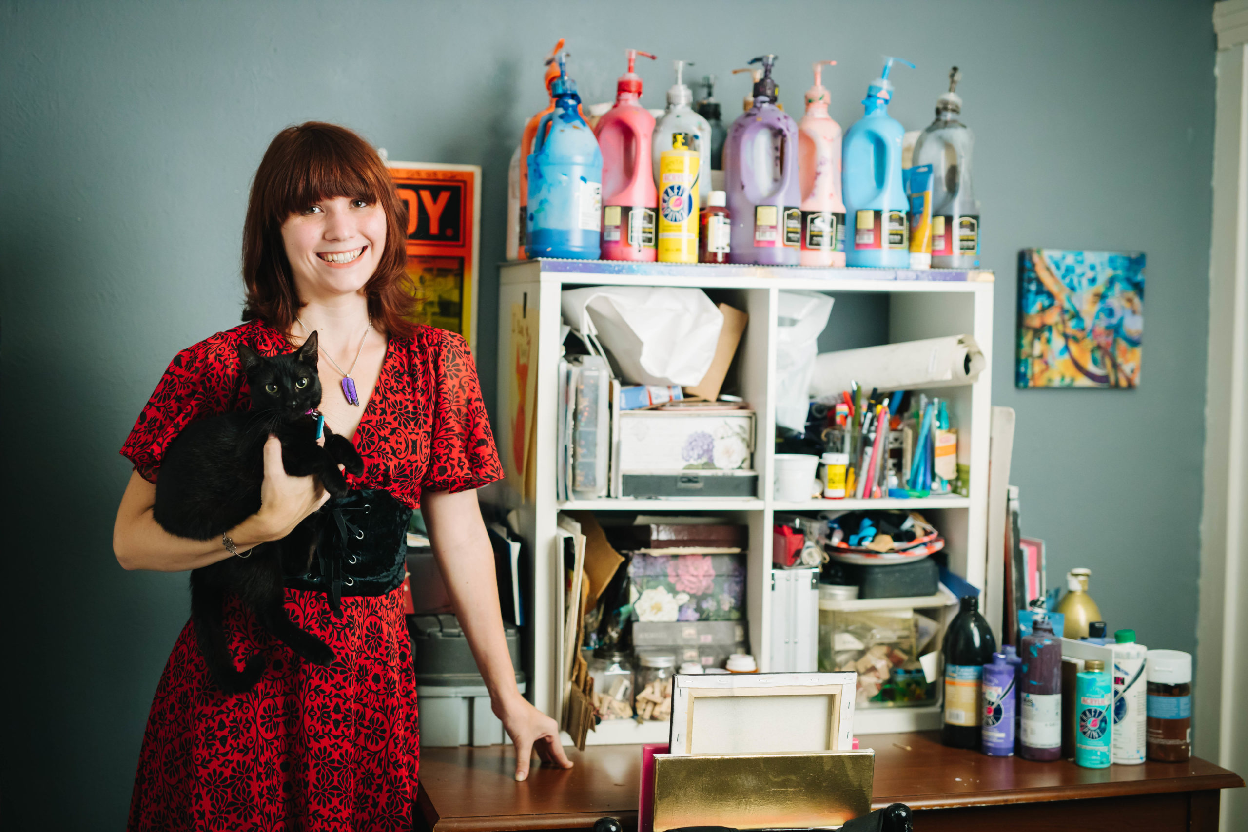 Taylor Rebel in The Art Lair home, houston weird homes tour