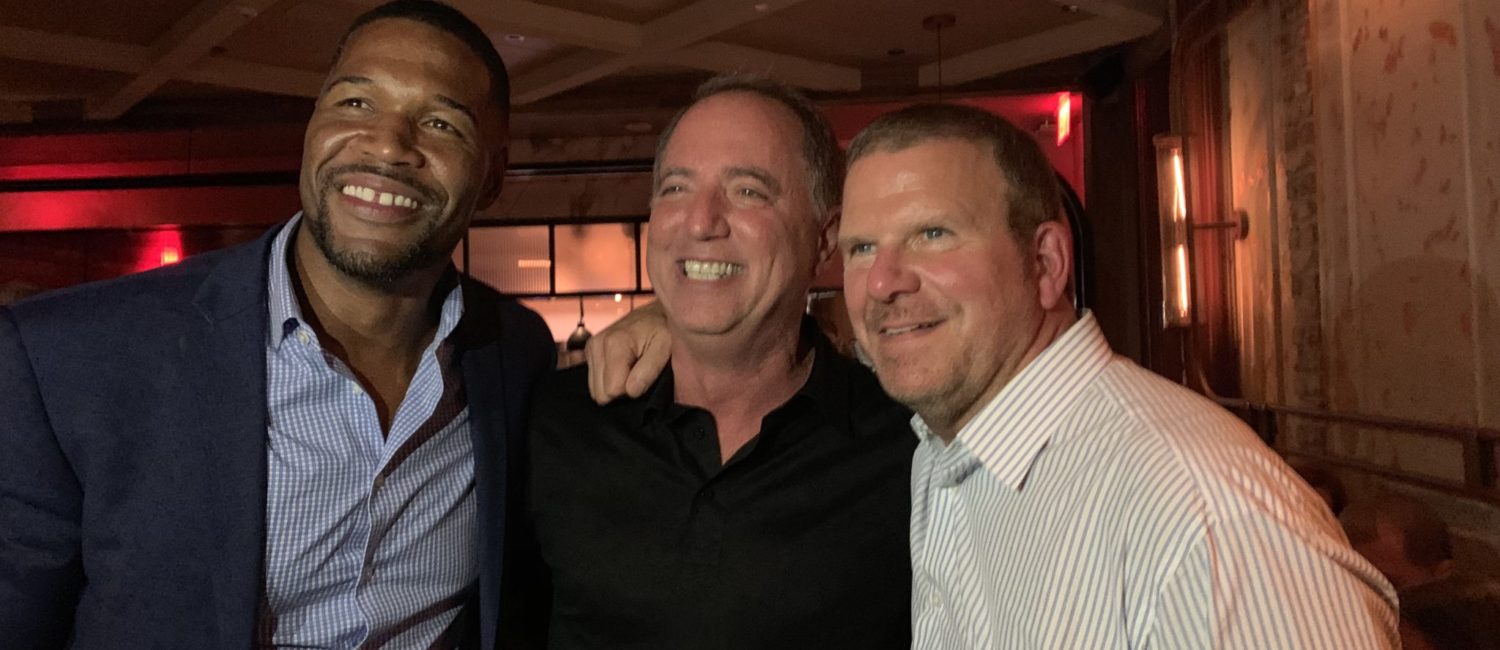 Michael Strahan, Rich Handler, Tilman Fertitta at opening of Catch Steak in NYC