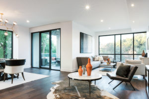 Interior and Exterior Living Space with Museum Quality Drywall Finish and Adjustable Art Lighting at The Mondrian at the Museums; photo credit Divya Pande