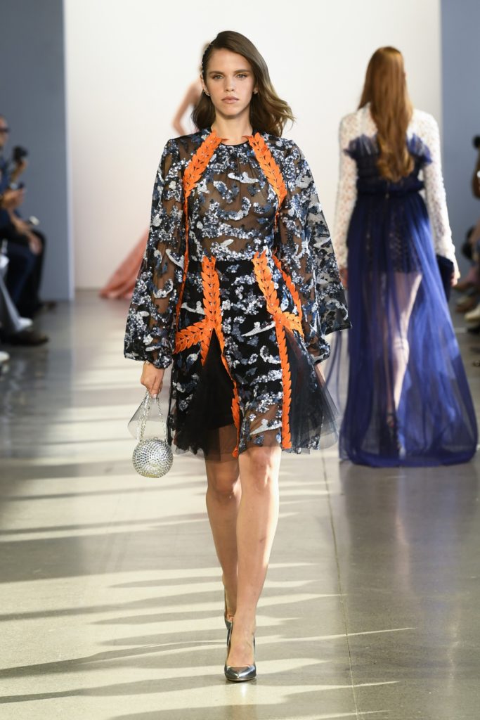 Bibhu Mohapatra blossom embroidered tulle dress with tangerine vine harness. (Photo courtesy of BIbhu Mohapatra)
