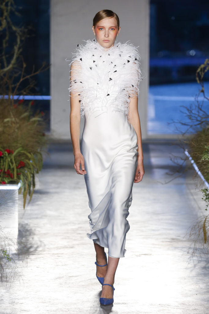 Jason Wu silk mid-calf-length dress with feather detail. (Photo courtesy of Jason Wu)