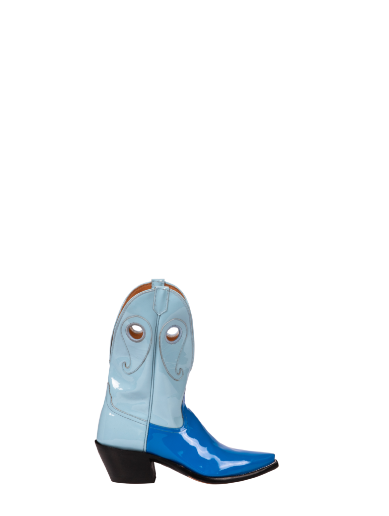 A favorite: the New West in cobalt and celeste patent leather