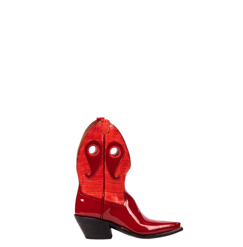 Cardinal patent leather with imperial red croc overlay