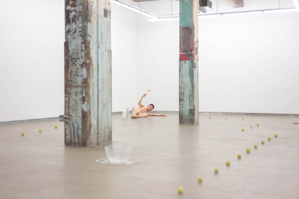 Sungjae Lee, performance documentation from "Whiteyellowhite," 2017-2019. Courtesy of photographer Ji Yang and the artist.