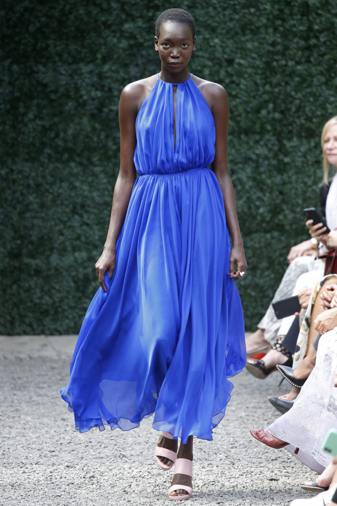 Burnett New York cobalt blue halter chiffon dress. (Photo courtesy of Burnett New York)