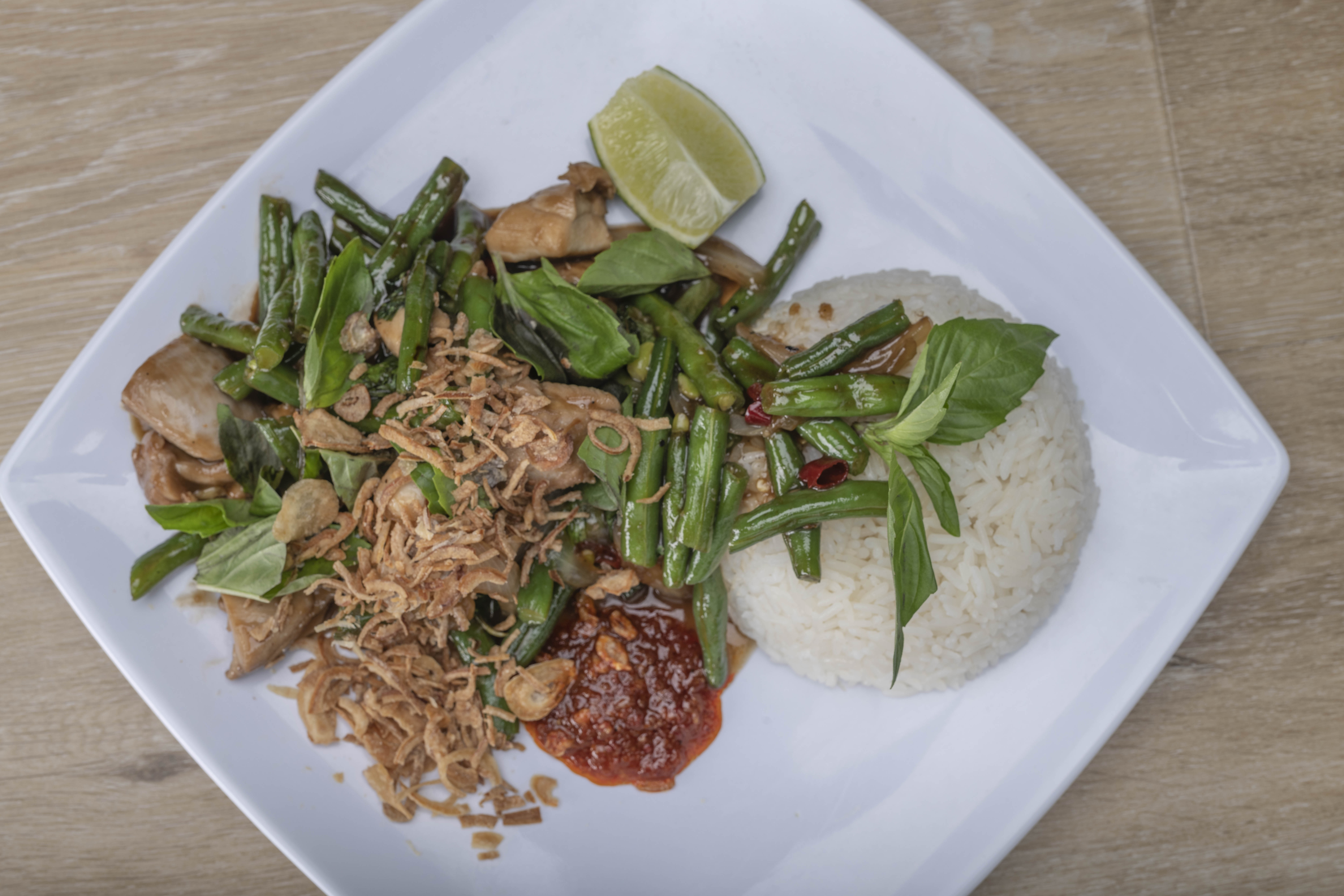Pad Krapow Gai (Spicy Thai basil chicken) at Sing restaurant