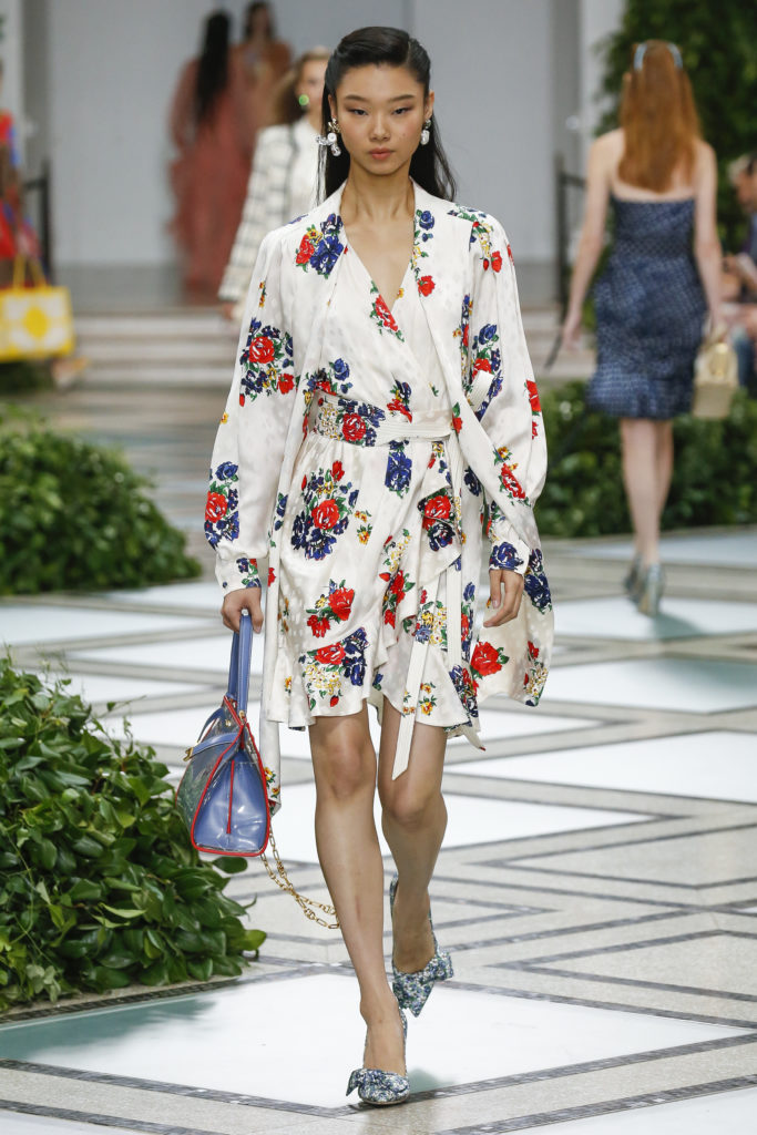 Tory Burch tea rose print silk jacquard dress. (Photo courtesy of Tory Burch)