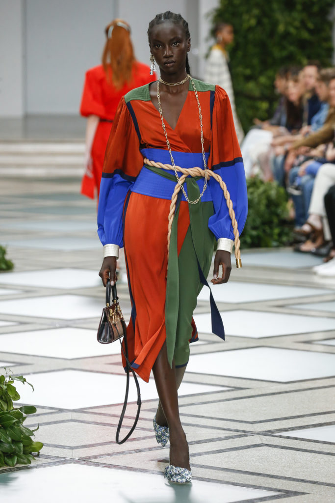 Tory Burch color-blocked silk charmeuse dress. (Photo courtesy of Tory Burch)