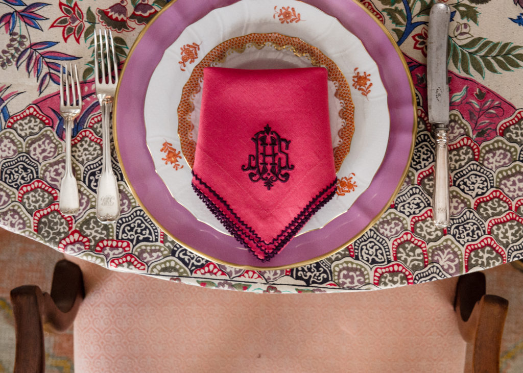 A monogrammed napkin by Leontine Linens.