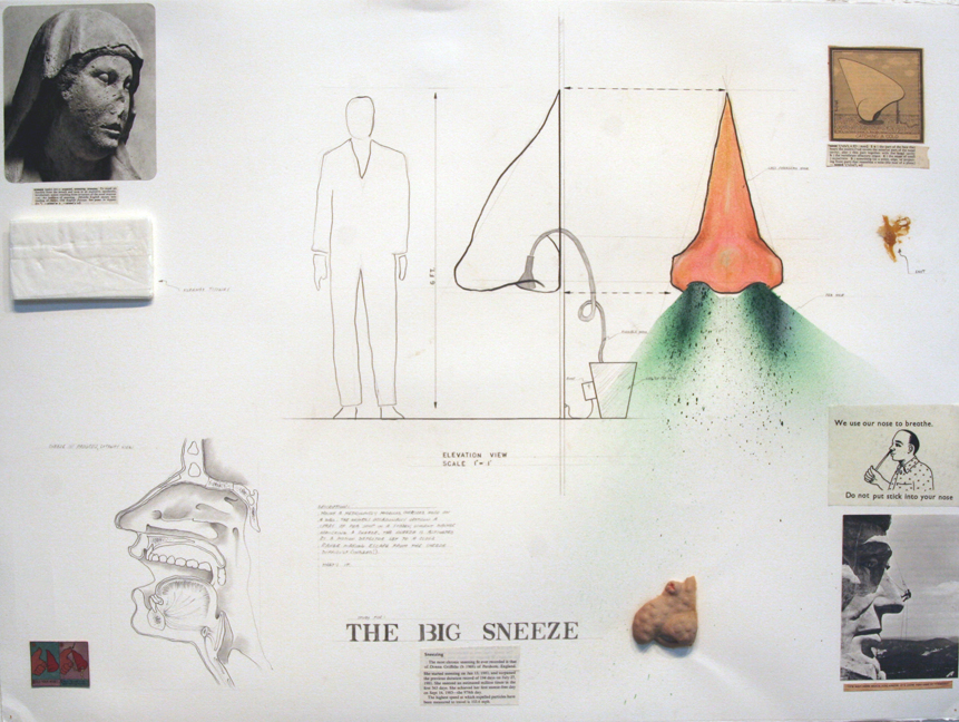 The Art Guy’s drawing for “The Big Sneeze,” 1995, offers a peek into the artists’ creative process. (Courtesy The Art Guys)