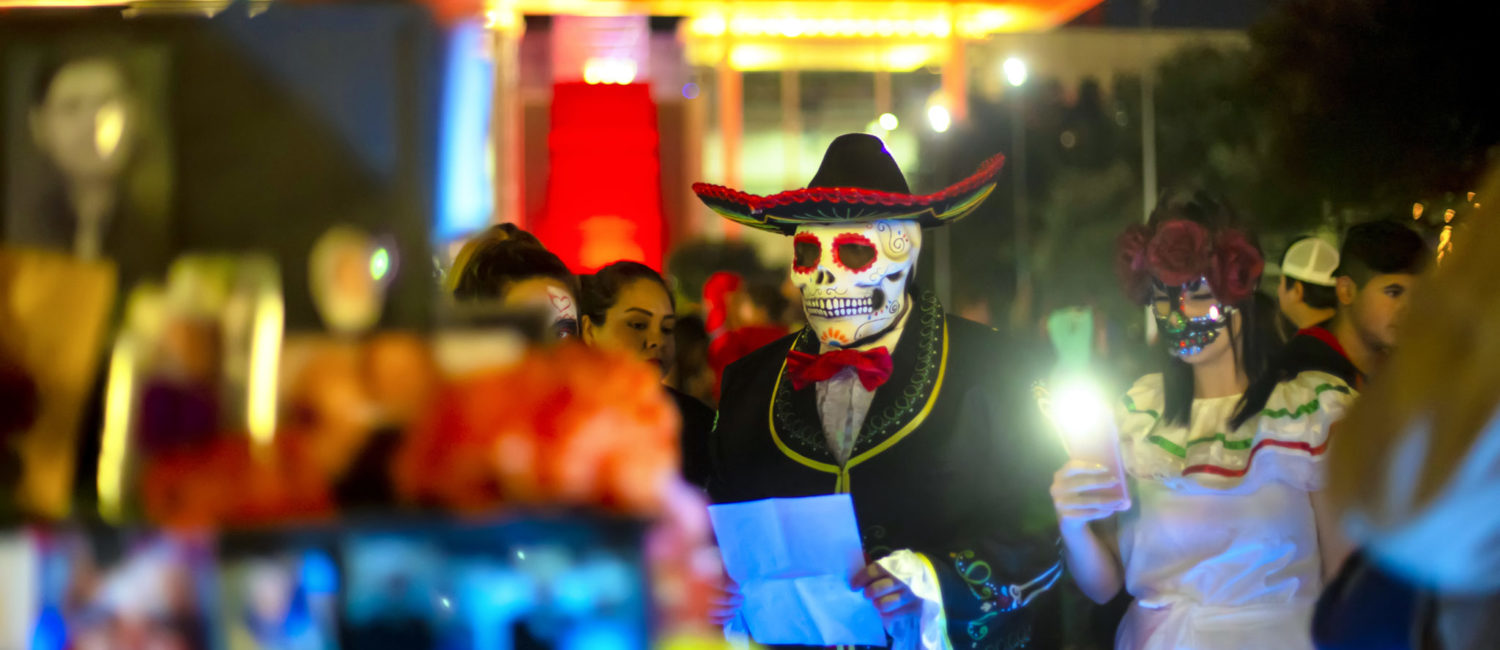 Dia de los Muertos at Discovery Green features art by Gonzo247, folklorico dancers, Bombon, and mushc more. (Photo by Katya Horner)