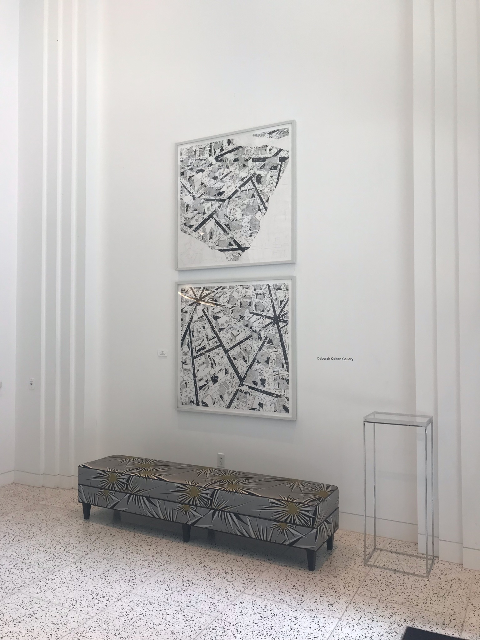 Perry House’s crisp paintings, a pair of brush and ink on paper works, shown here underscore the depth of  talent of the late Houston painter (1943 – 2019). The artist is represented by Deborah Colton Gallery, who collaborated with Tootsies on this presentation at the retailer’s Houston boutique through November 30. (Photo courtesy Tootsies and Deborah Colton Gallery)