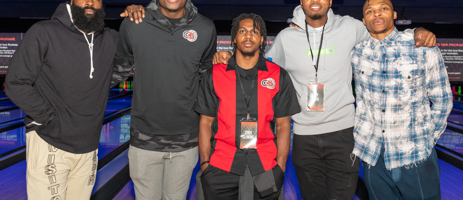 James Harden, Clint Capela, Chris Clemons, Gary Clark, Russell Westbrook (Photo by Lee Beckman)