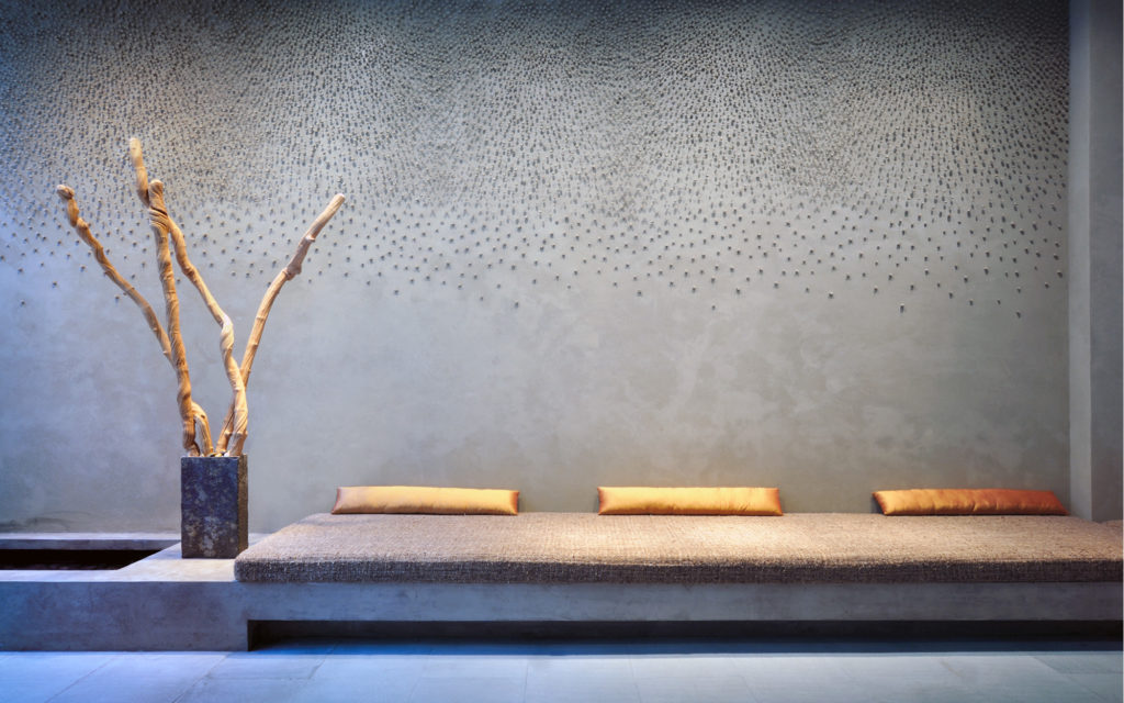 Wall installation by ceramic artist Jennifer Prichard.