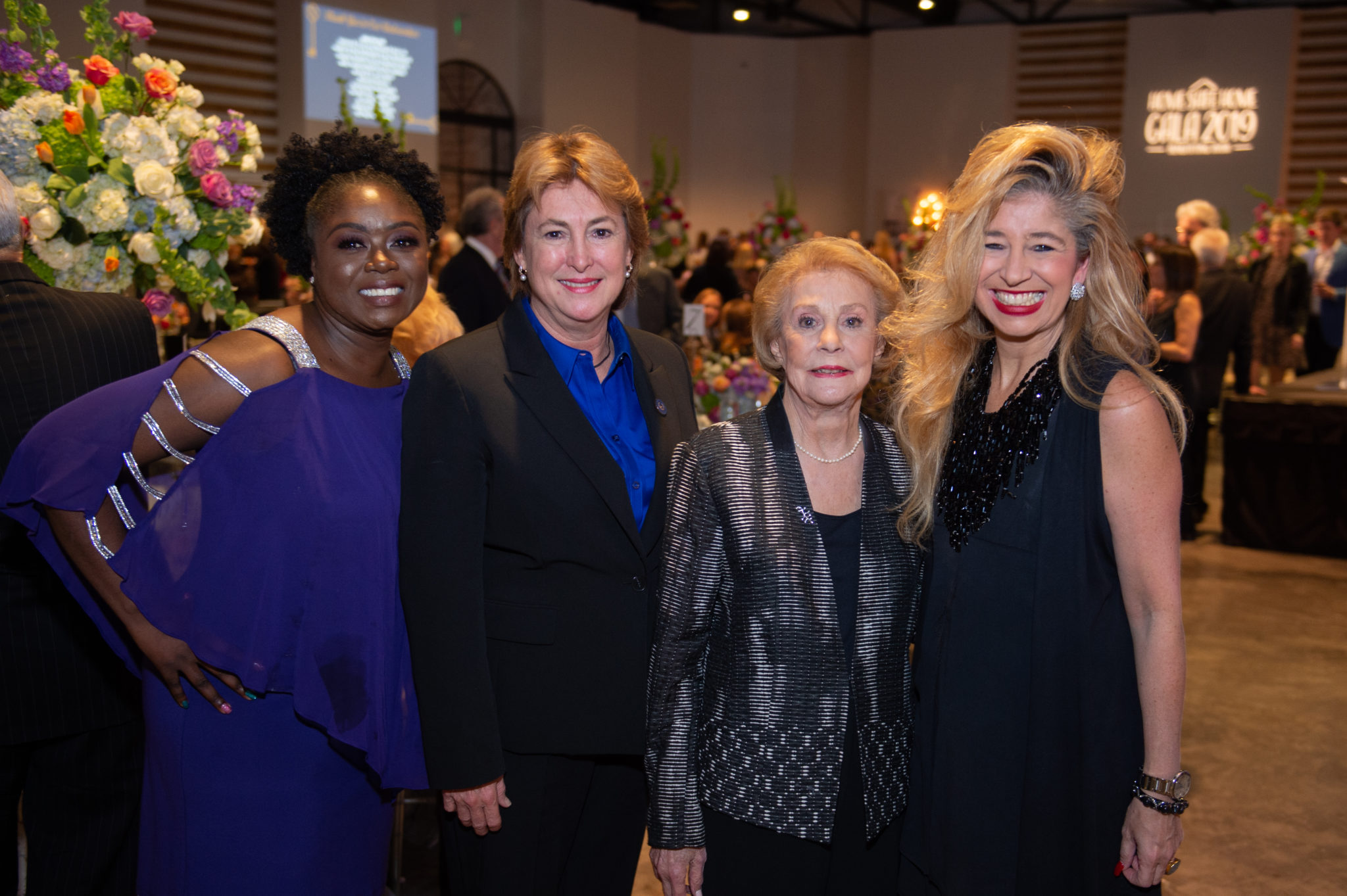 Maisha Colter, Harris County District Attorney Kim Ogg, Judge Ruby Kless Sondock and Sofia Adrogué at the AVDA Home Safe Home gala (Photo by Wilson Parish)