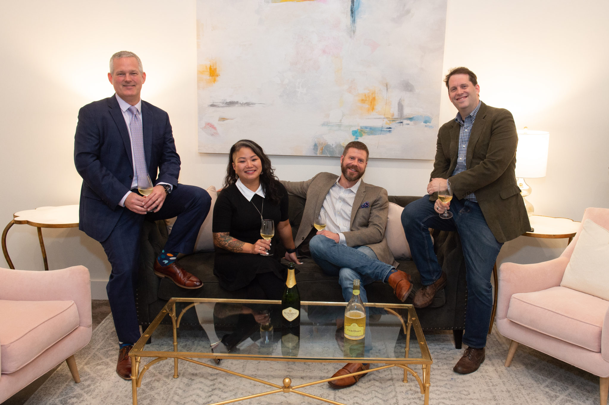 Sommeliers at the AVDA Home Safe Home Gala: Antonio Gianola, Cat Nguyen, David Keck, Sean Beck (Photo by Wilson Parish)