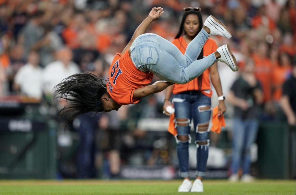Simone Biles first pitch Astros