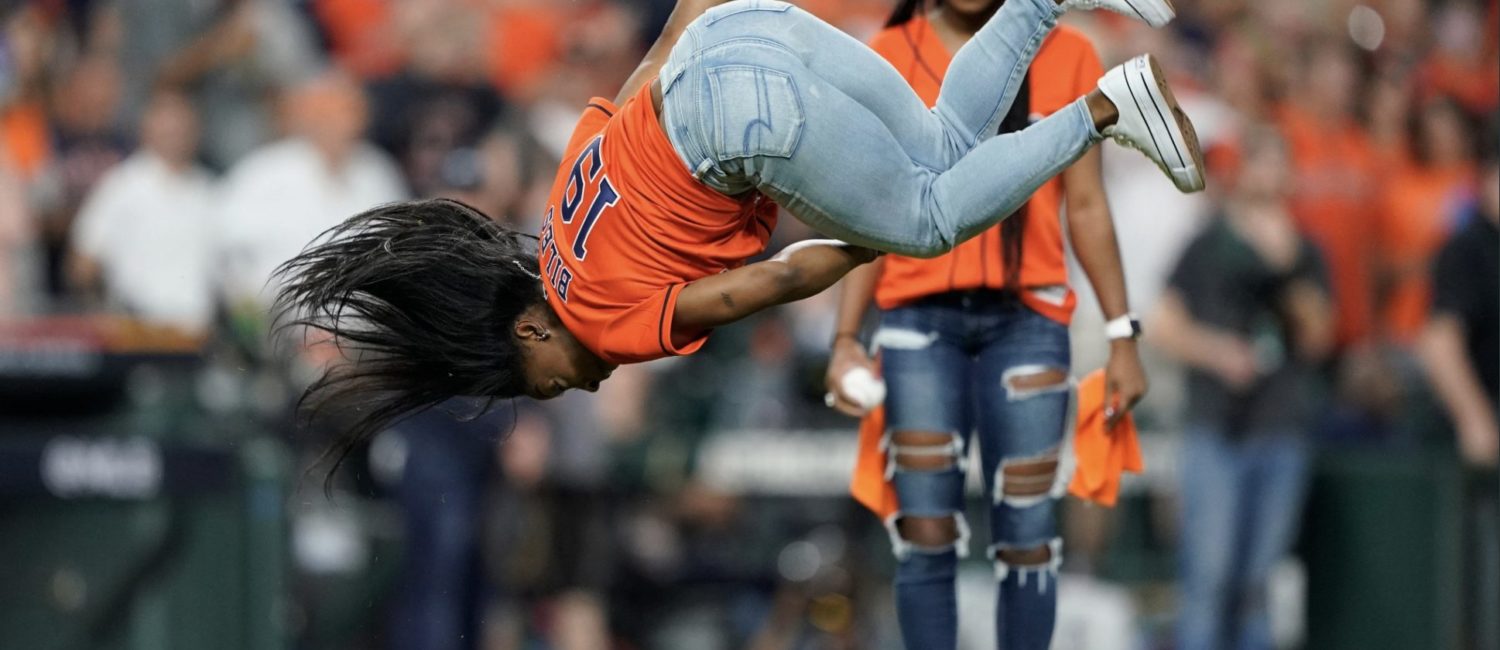 Simone Biles first pitch Astros
