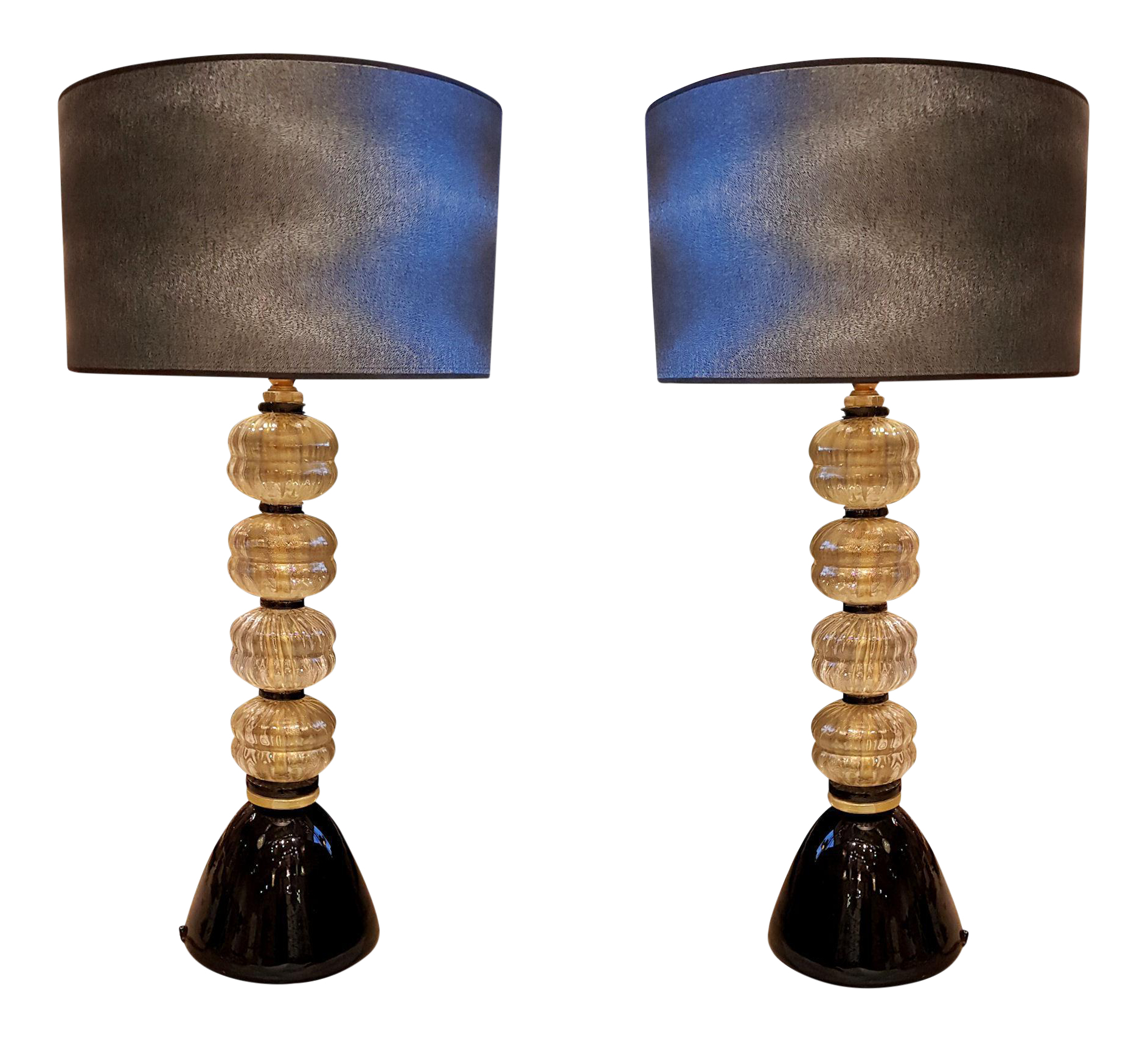 Pair of gold Murano glass w/black accents lamps, Venini style