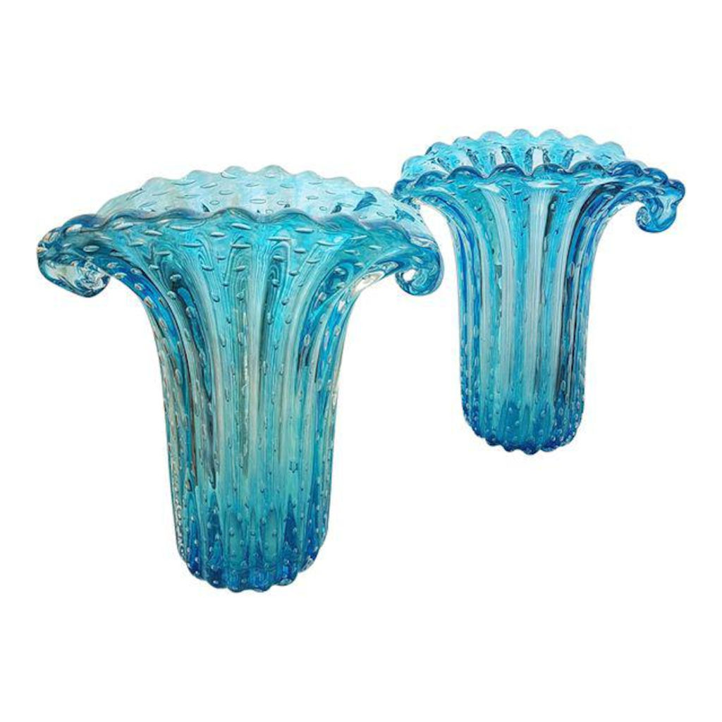 Pair of Large blue Murano glass vases Mid Century Modern, Barovier & Toso 1970s