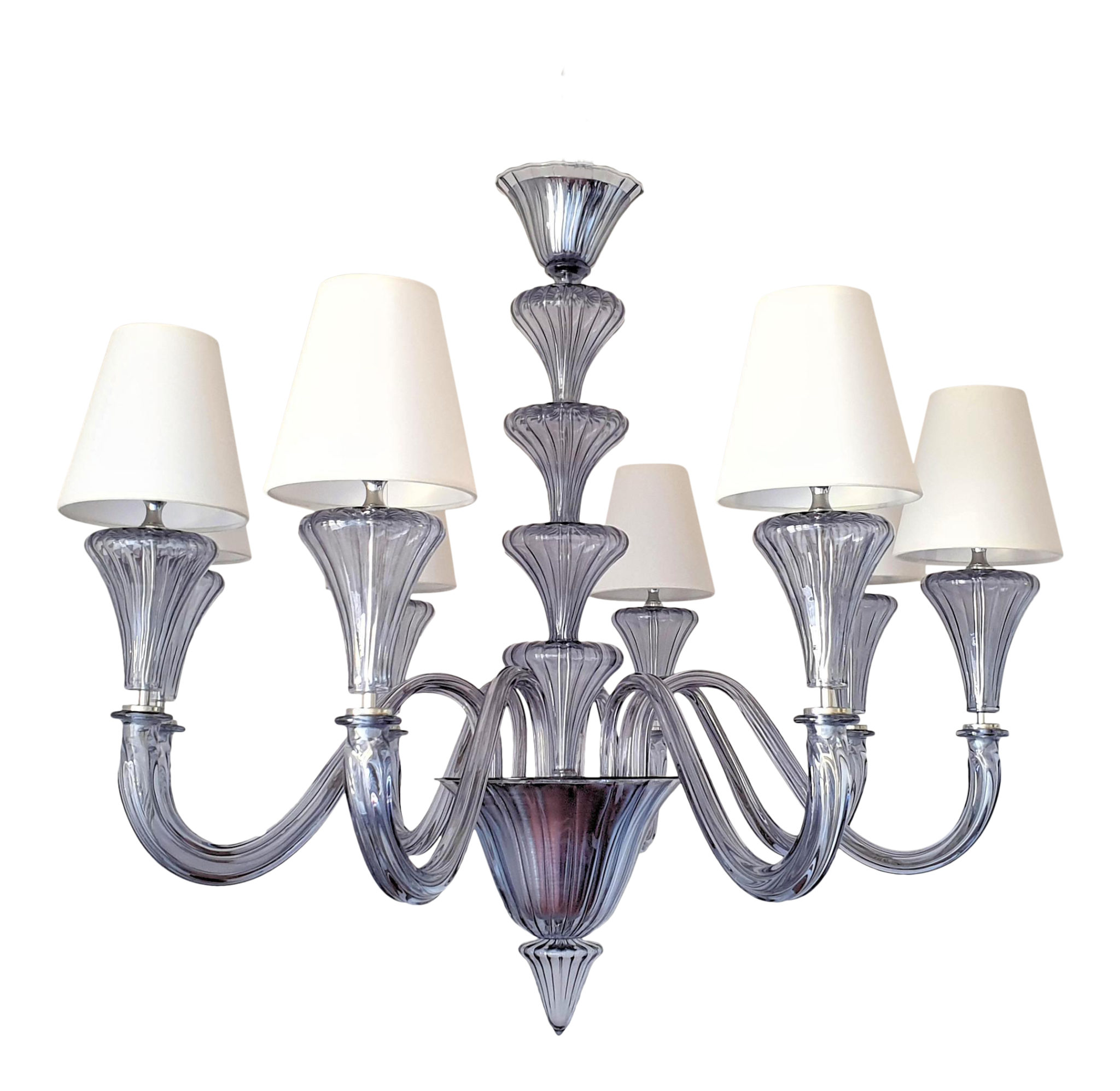 Large Blue/Gray Mid Century Modern 8 lights Murano Glass Chandelier by Barovier