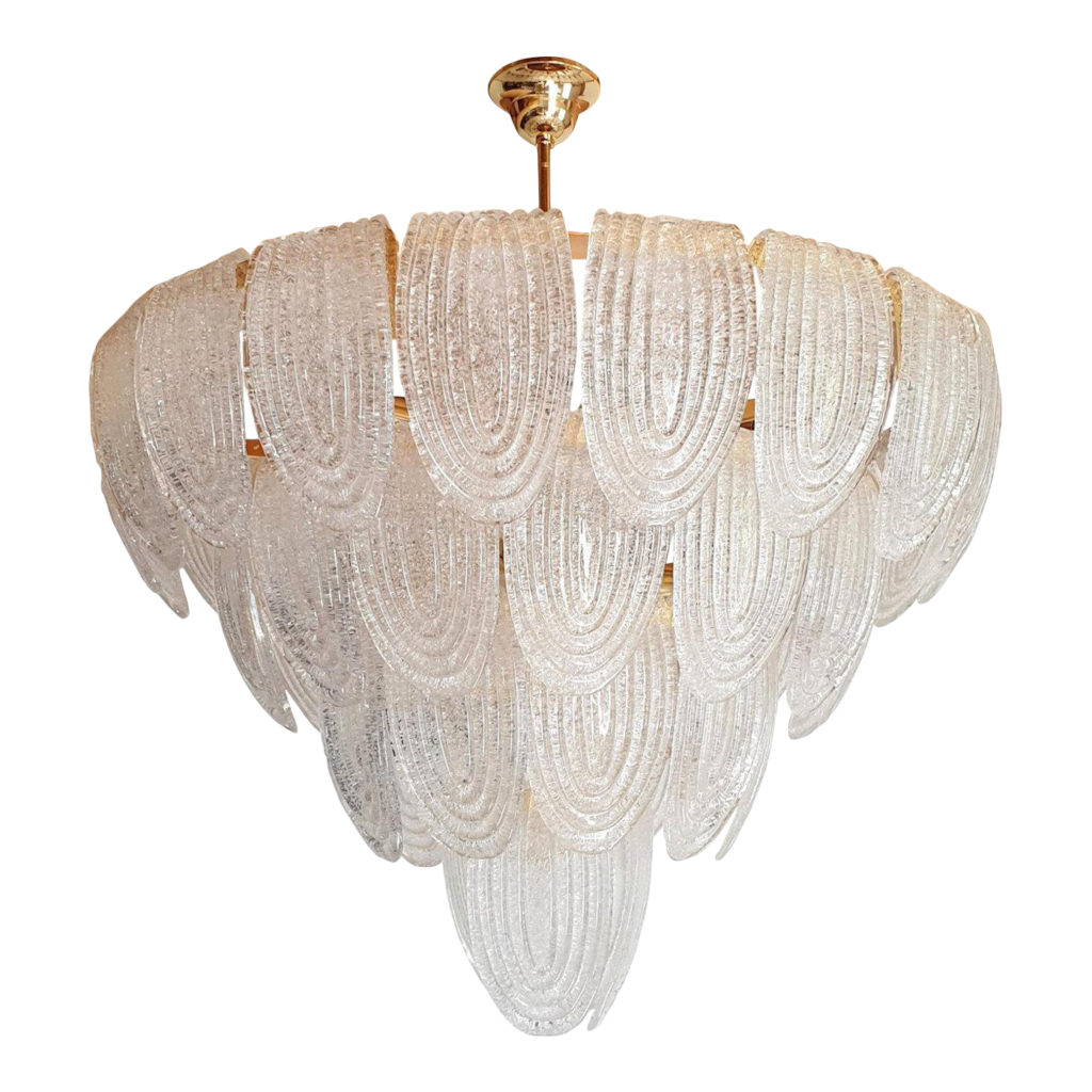 Large Mid-Century Modern translucent Murano glass chandeliers by Mazzega