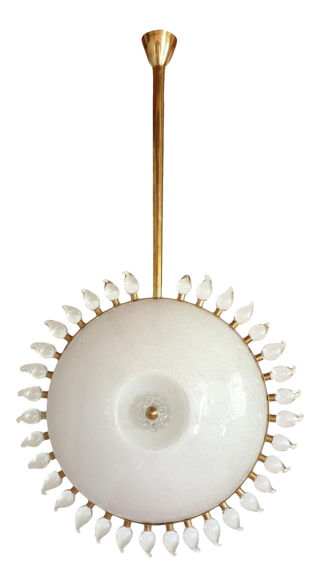 Large sunflower Murano glass & brass Mid Century Modern chandelier attributed to Cenedese