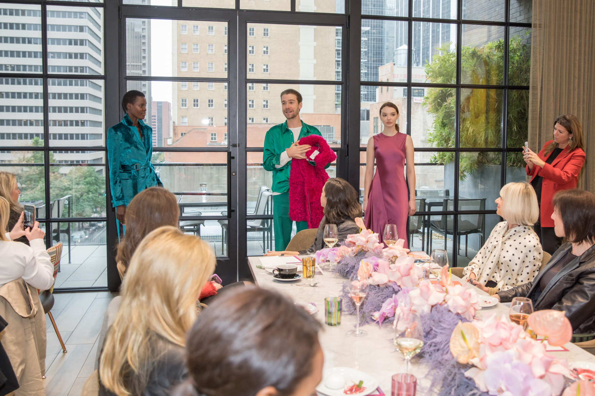Sander Lak, creative director of Sies Marjan, speaking at the luncheon of his new collection.