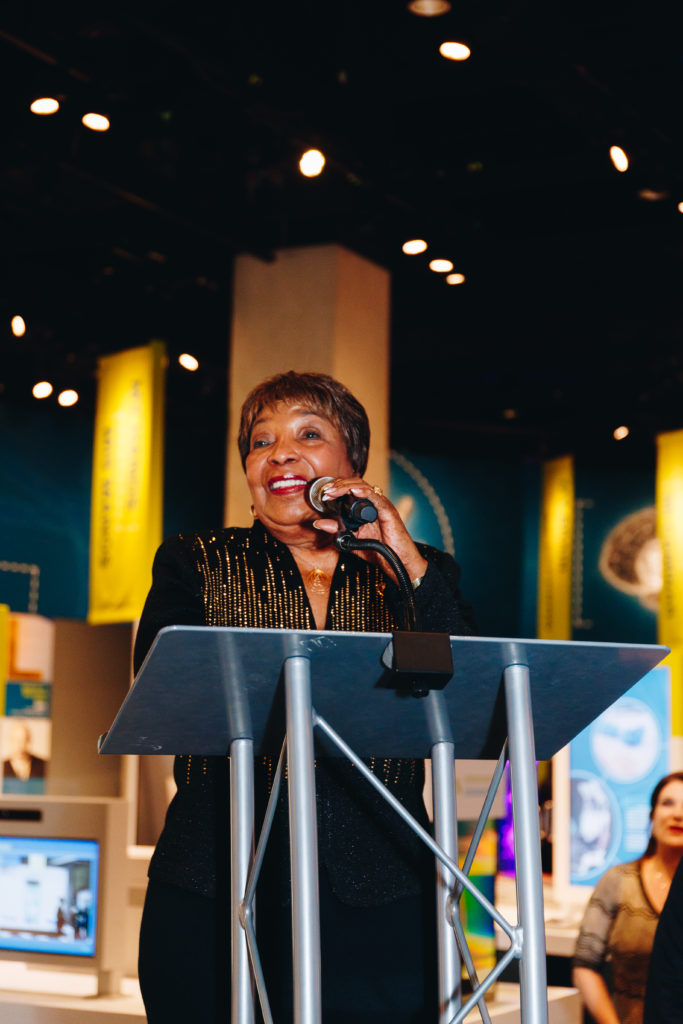 Congresswoman Eddie Bernice Johnson delivers remarks for unveiling/ribbon cutting of Texas Instruments Engineering and Innovation Hall  (Photo by Turk Studio)
