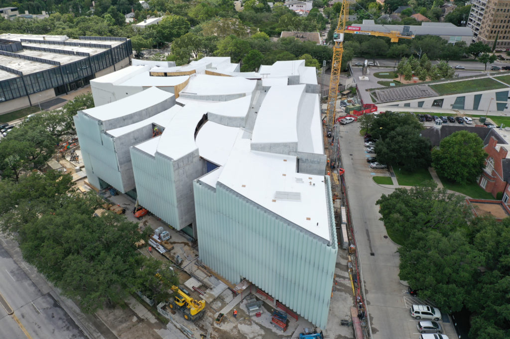 Aerial view of the Nancy and Rich Kinder Building, set for its big debut Fall 2020. (Photo © Richard Barnes)