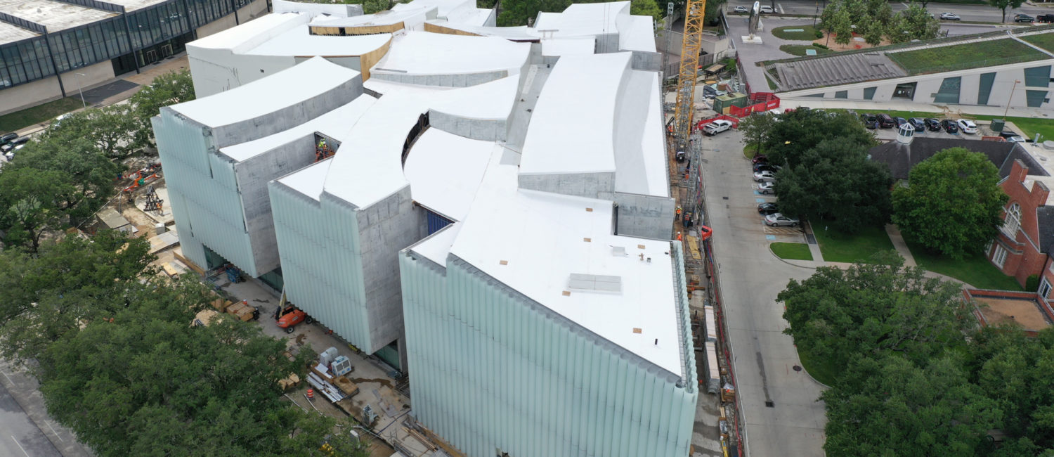 Aerial view of the Nancy and Rich Kinder Building, set for its big debut Fall 2020. (Photo © Richard Barnes)